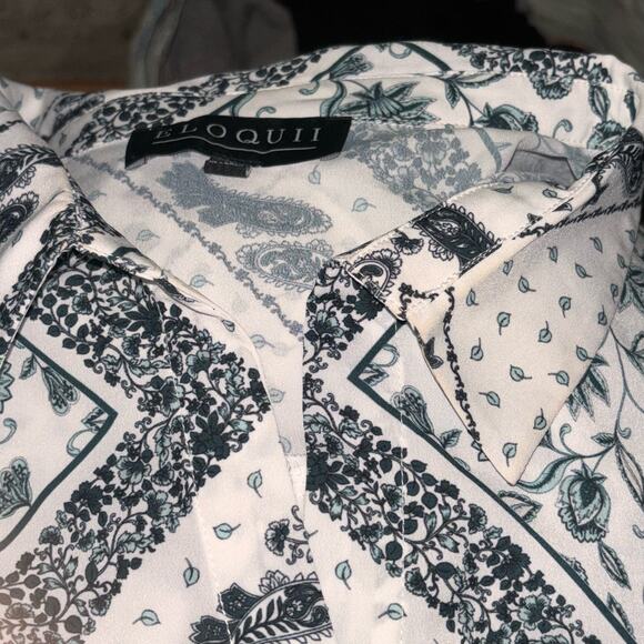 Eloquii Paisley Woman’s Top Blouse Sz 18 Cream Black Long Sleeve Office Classic - Picture 4 of 12